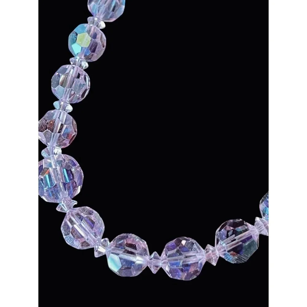 Pink Aurora Borealis Faceted Glass Bead Necklace 18